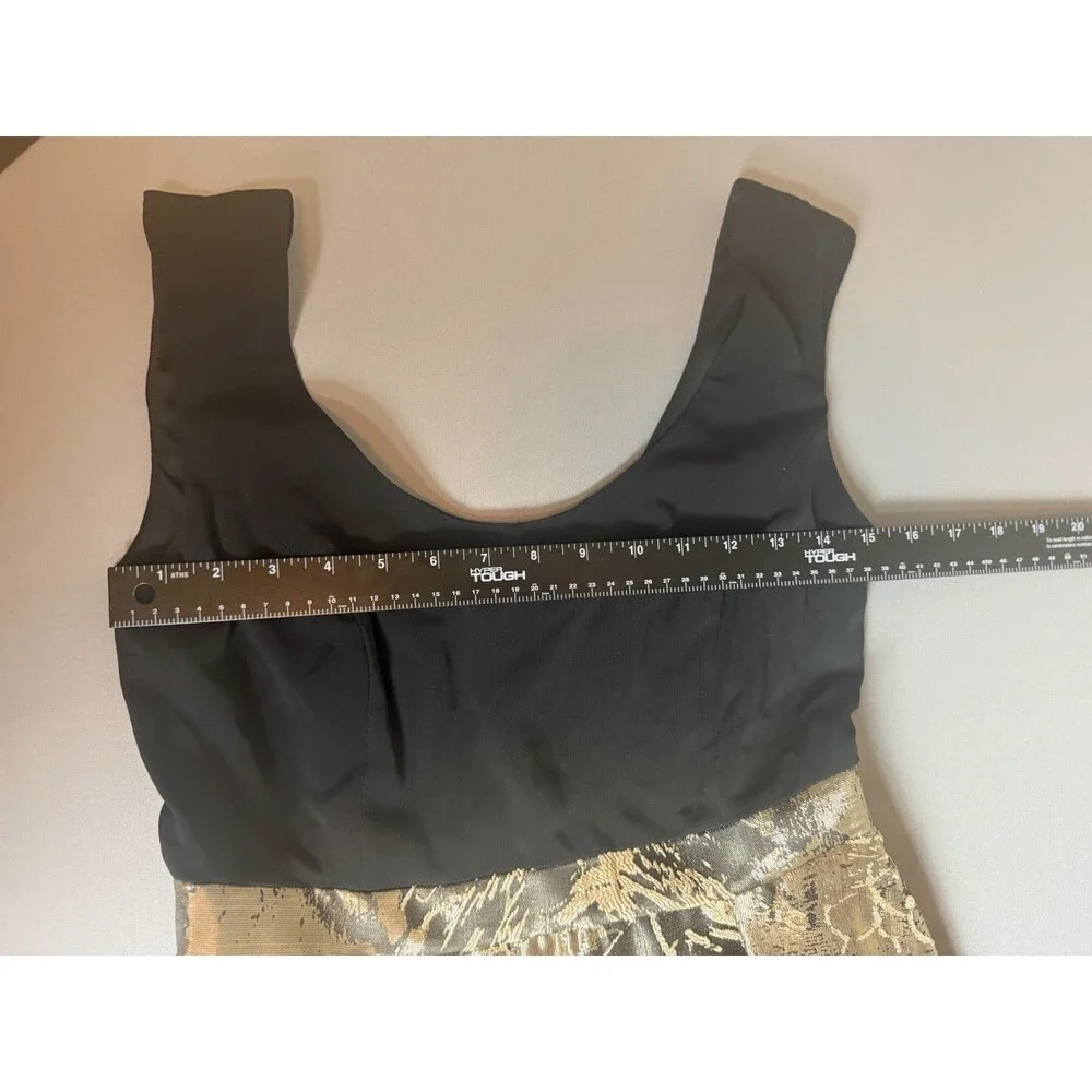 Aidan Mattox Adrianna Papell Dress Size 6 Black Gold Metallic Jacquard Gown - Picture 10 of 11
